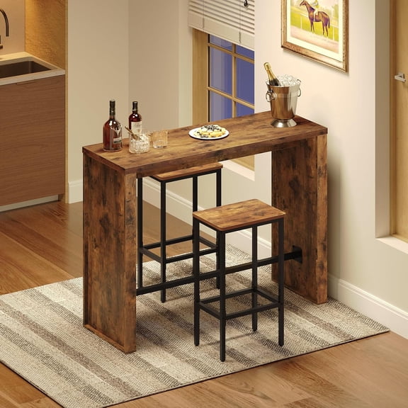 Bar Table, 35.4" Counter Height Pub Table, Industrial Rectangular Hightop Table, Kitchen Dining Bar Height Tables with Footrest, for Narrow Space, Rustic Brown and Black (Only Table)