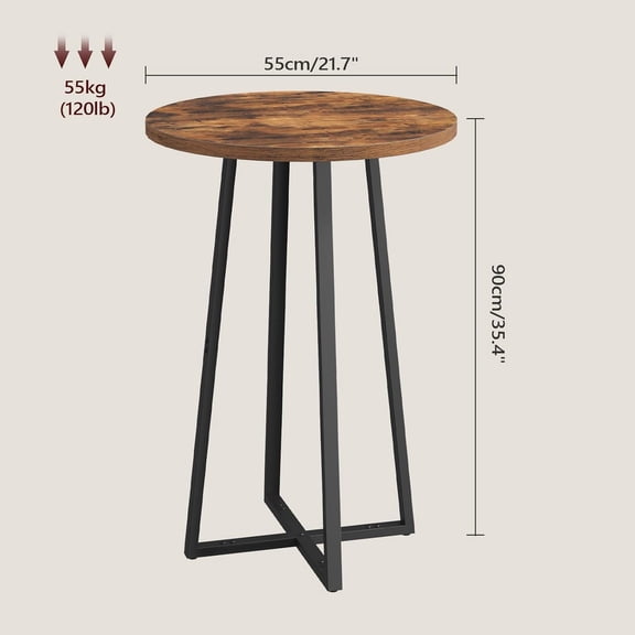 Bar Table, 35.4" Tall Pub Cocktail Table, Bar Height for Kitchen, with Cross Base, Easy to Assemble, for Bar, Pub, Bistro, Cafe, Rustic Brown and Black Only Table