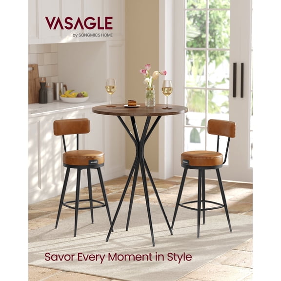 Bar Table, 41.3 Inch Round Cocktail High Top Table with X-Shaped Metal Frame, Modern Pub Table for Kitchen Home Bar, Walnut & Black