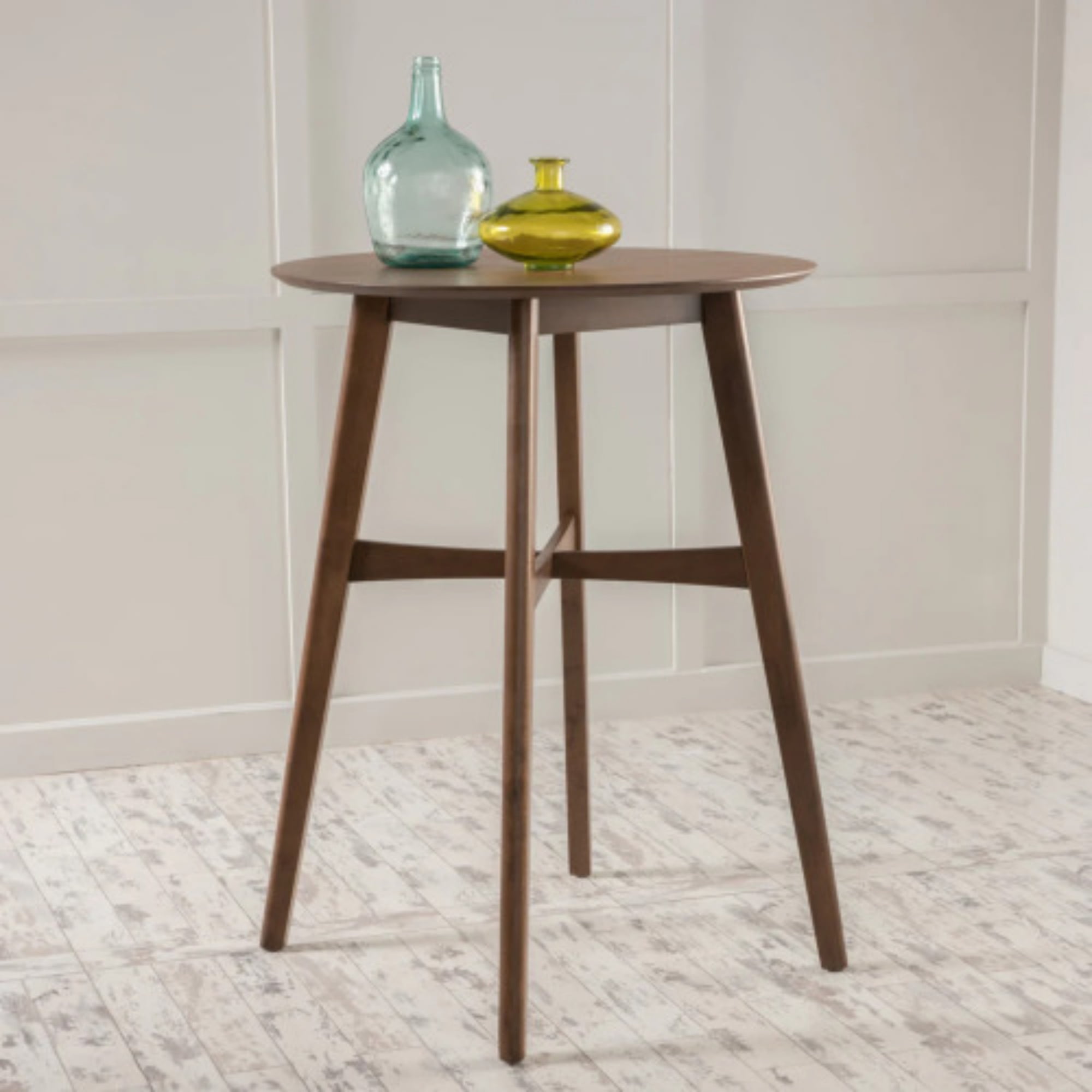 Bar Table 42 Inch High Round with Rubberwood Legs, Bar Height Dining Table and Counter Table for Kitchen Home Bar, Natural Walnut