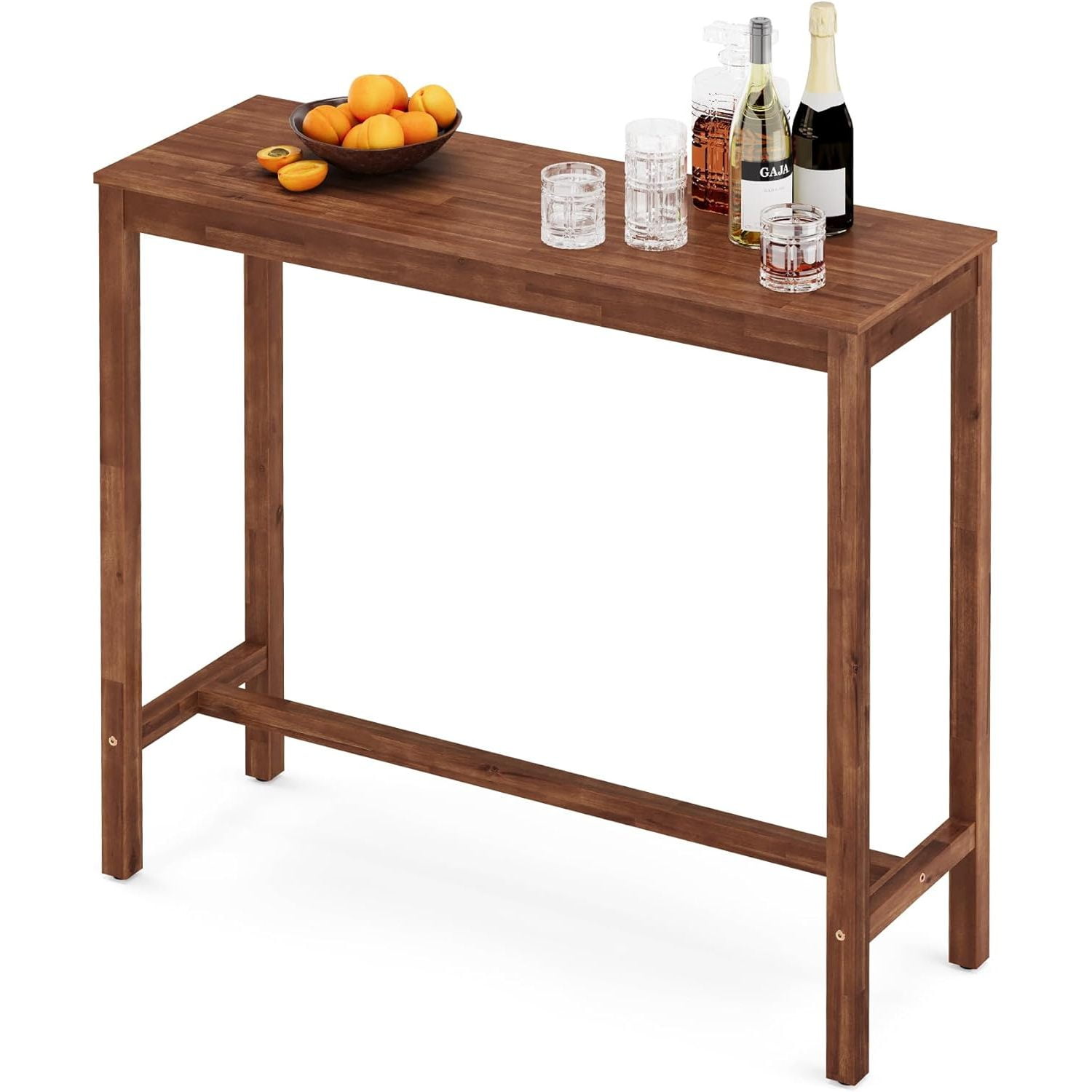 Bar Table, 45 inch Counter Bar Height Pub Table, Rectangular Acacia Wood High Top Kitchen Dining ...
