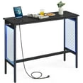 thumbnail image 1 of Bar Table, 47.2" Narrow Long Bar Table, Cocktail Tall Table with LED Lights, Built-in Power Outlets, Mesh Panels, High Top Pub Table for Dining Kitchen Home Bar, 1 of 7