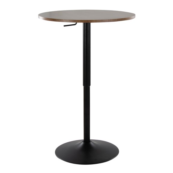Bar Table with Adjustable Hydraulic Height, Round Walnut Wood Top and Black Metal Base, Tool-less Assembly, 50 lbs Weight Capacity, Contemporary High Top Table for Indoor Dining Room