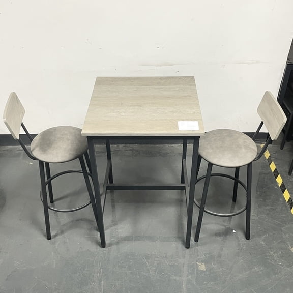 Bar Table And Stool , Grey Pu, Fits Smaller Areas Perfectly 36.13''h With 2 Stools, Pu Seat Cushion, Stylish