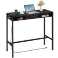 thumbnail image 1 of Bar Table, Bar Height Pub Table, Storage Kitchen Dining Table with Power Outlets and Movable Non-Woven Fabric Drawer, Hooks, Long High Top Table, 15.7 x 47.2 x 41.2 Inches, Ebony Black, 1 of 7