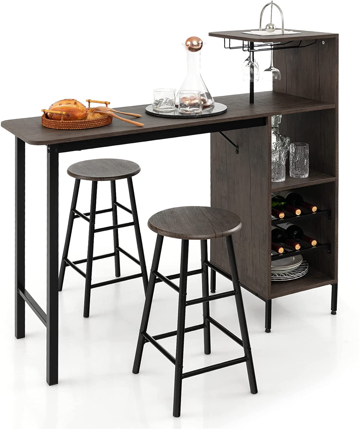 Bar Table and Chairs Set for 2, Counter Height Dining Table Set with