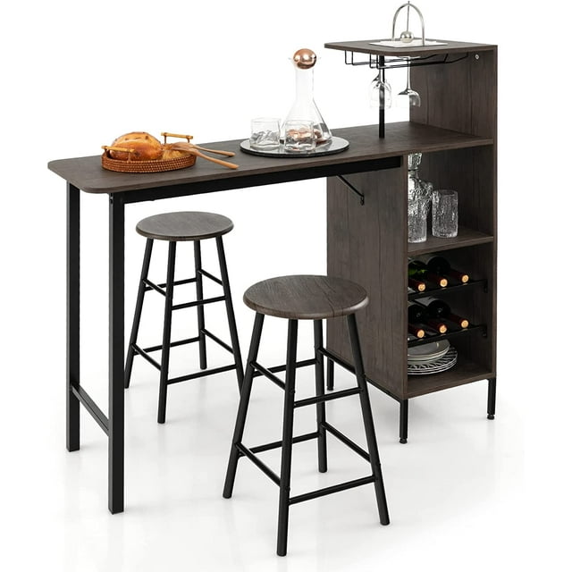 Bar Table and Chairs Set for 2, Counter Height Dining Table Set with