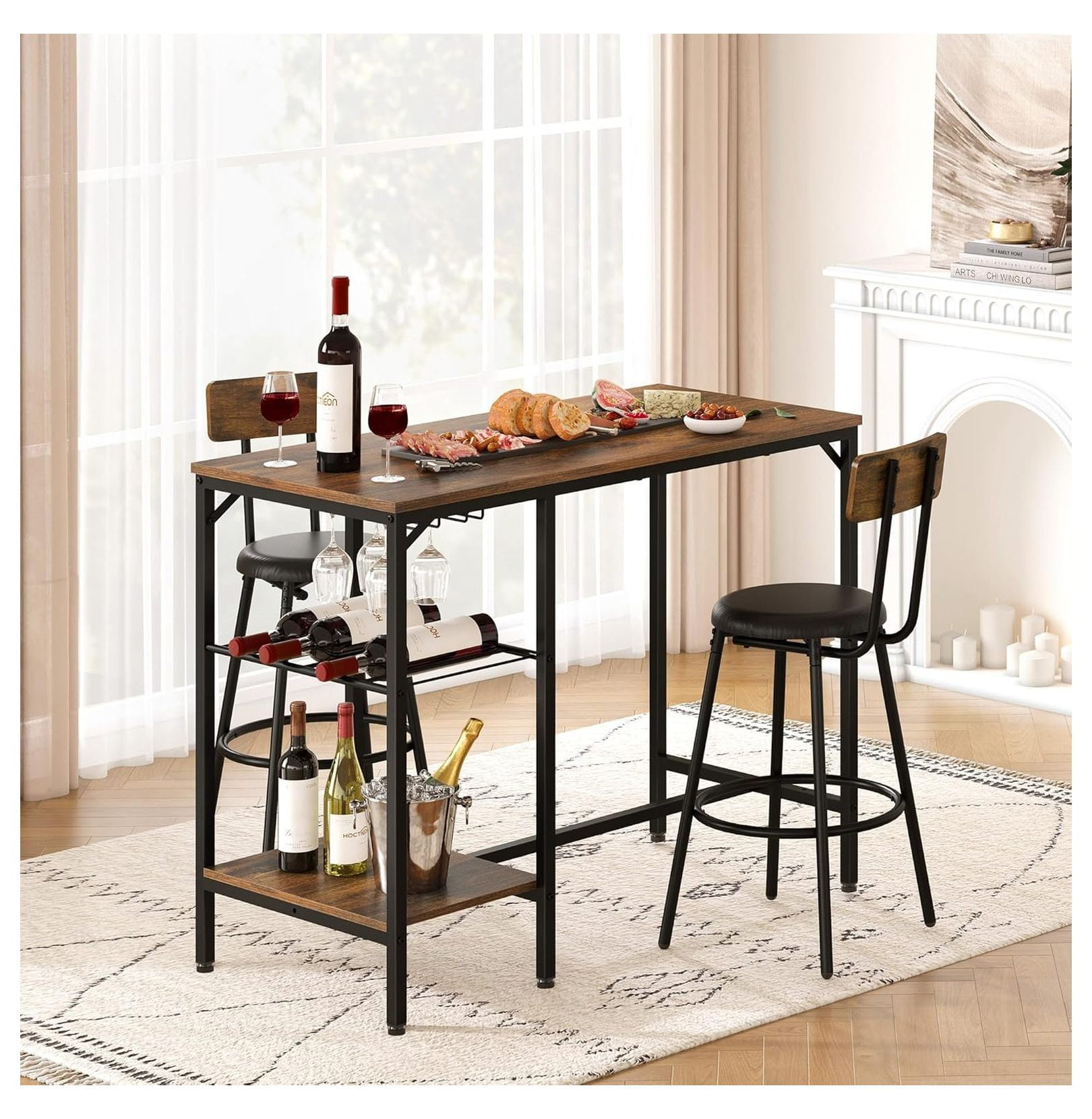 Bar Table and Chairs Set for 2, Dining Table Set, 39.3” Small High Top ...