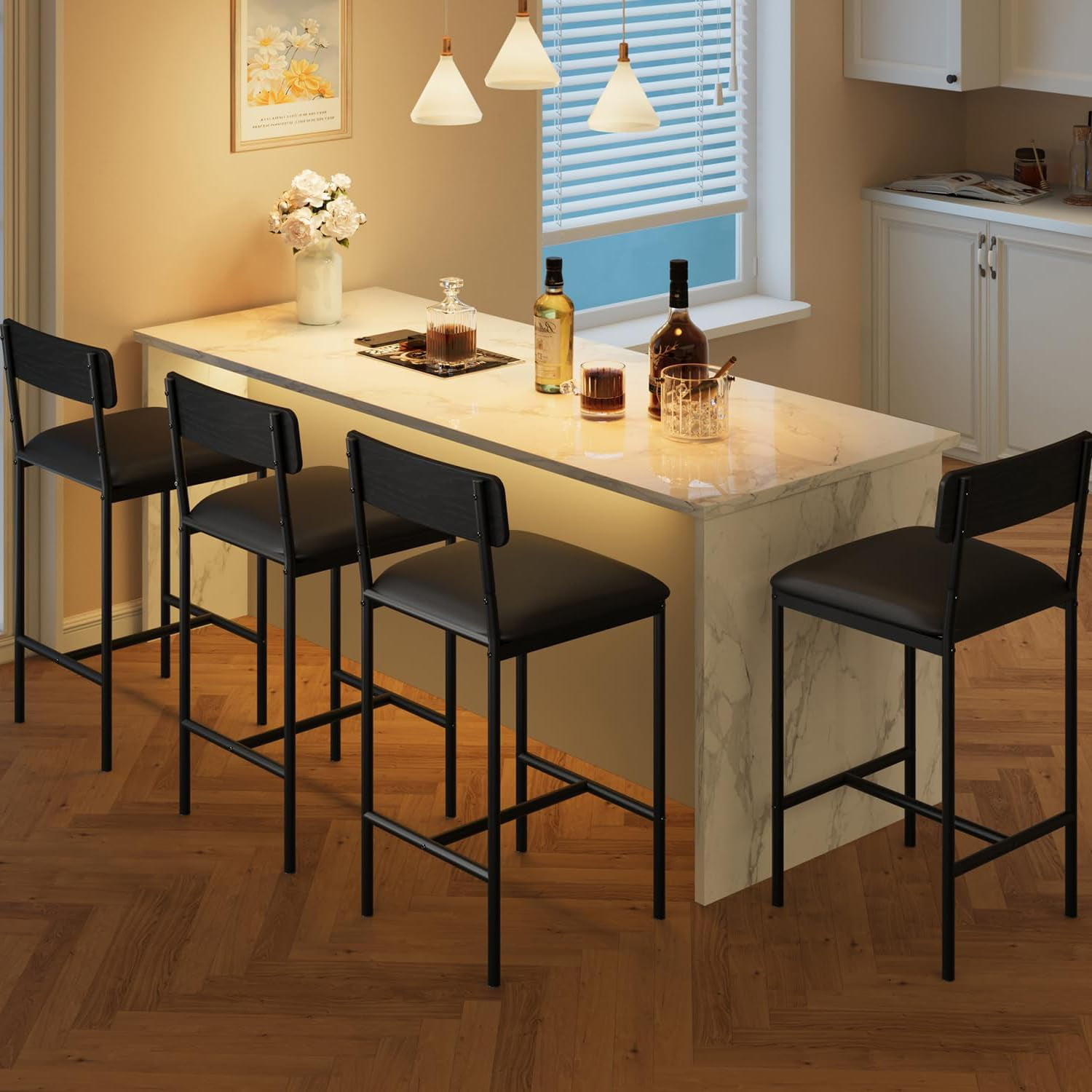 Bar Table and Chairs Set for 2, Dining Table Set with Upholstered ...