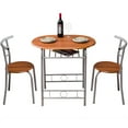 thumbnail image 1 of Bar Table and Chairs Set, 3 Piece Kitchen Table Set with Metal Frame and Wine Rack, Brown Modern Dining Room Table Set, Small Dining Table Sets for Kitchen Dining Room Pub Bistro, JA1546, 1 of 9