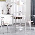 thumbnail image 1 of Bar Table and Chairs Set, 3 Piece Kitchen Table Set with Metal Frame and Wine Rack, Modern Dining Room Table Set, White Small Dining Table Sets for Kitchen Dining Room Pub Bistro, JA1534, 1 of 9