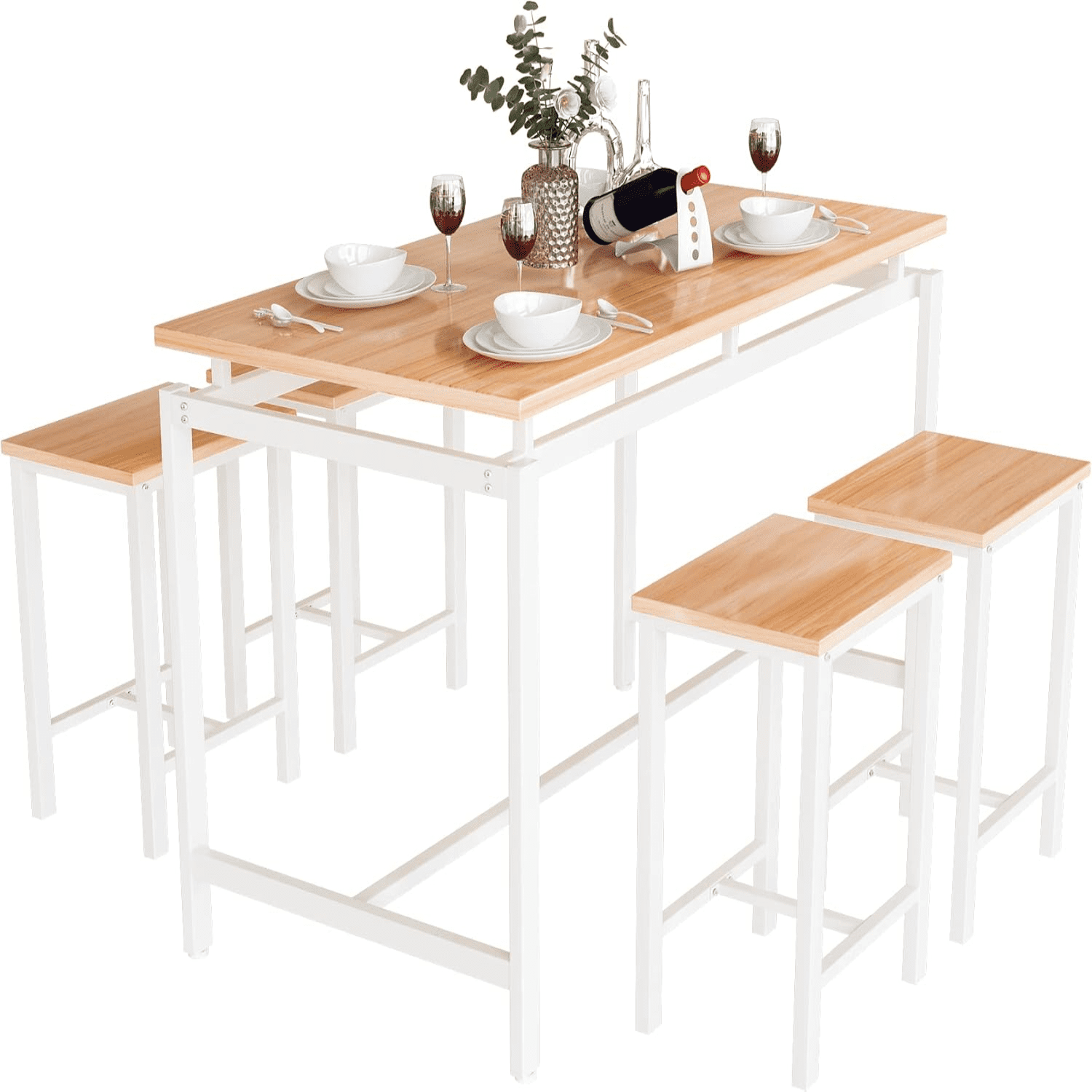 Bar Table and Chairs Set Modern Counter Height Pub Table with 4 Chairs