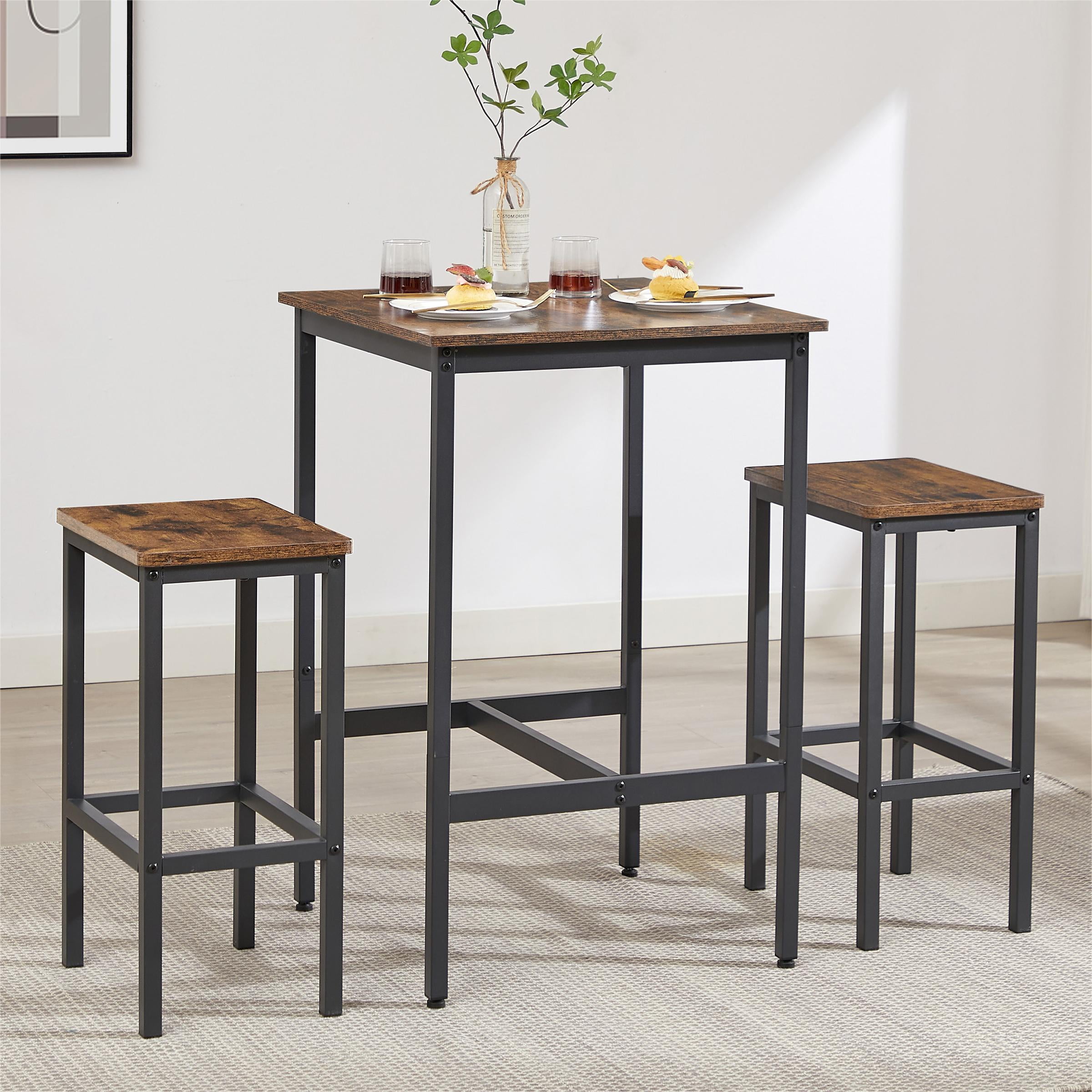 Bar Table and Chairs Set Square Bar Table with 2 Bar Stools Dining Pub Bar Table Set for 2 Space Saving for Kitchen Breakfast Living Room Party