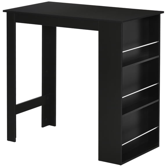 Bar Table, Counter Height Dining Table with 3-Tier Storage Shelves and Guardrails, Particle Board Pub Table for Kitchen, Living Room and Dining Room, 44"L x 22.5"W x 41.75"H, Black