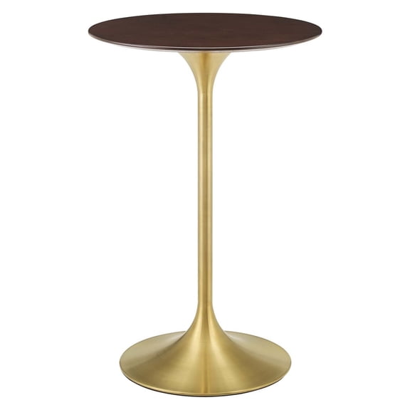 Bar Table, Gold Cherry Walnut, Wood, Metal Steel, Round, Pub Cafe Bistro Dining Kitchen Hospitality Restaurant, Modern Contemporary Boutique HB33799