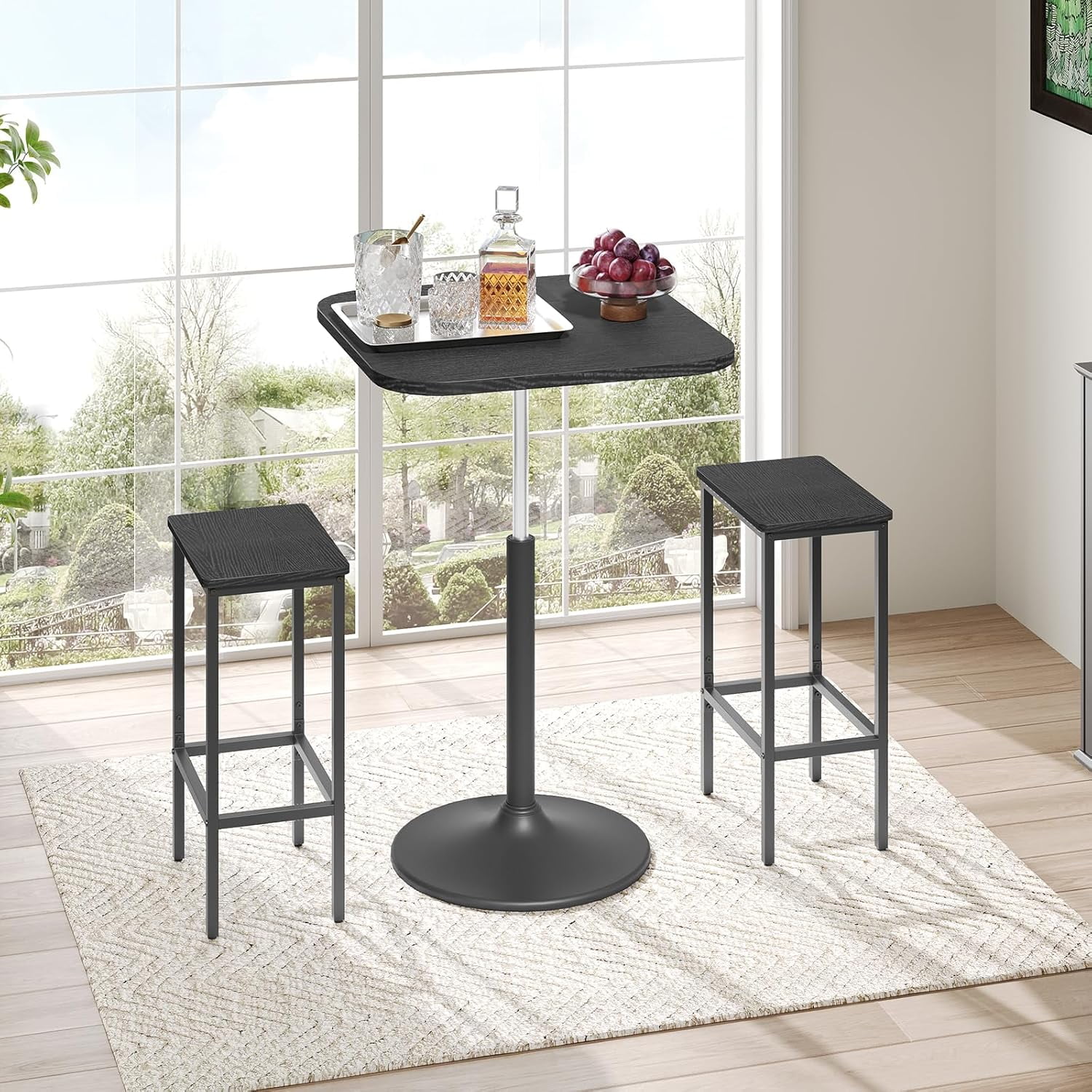 Bar Table, Height-Adjustable Pub Table 26.8-36.2 Inches, Cocktail Table ...