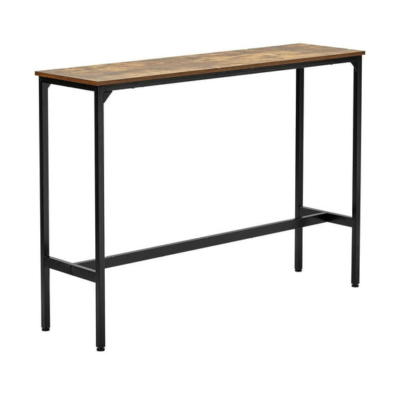 Bar Table, Metal Frame High Top Pub Table, Rustic Brown & Black, 55x15x39 in