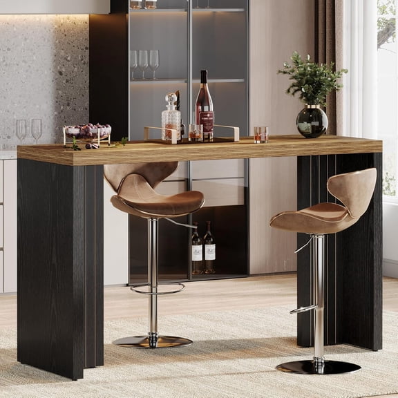 Bar Table, Modern Counter Height Pub Table with a Faux Marble Tabletop, Rectangular Home Coffee Bar Unit for Kitchen, Dining Room, Living Room, Balcony, Basement