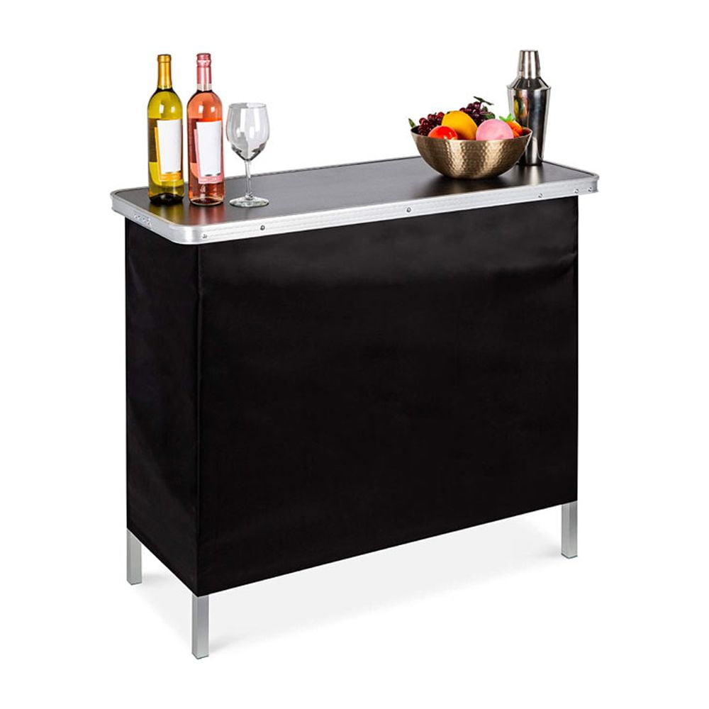 Sleek Black Portable Pop-Up Bar Table with Removable Skirt