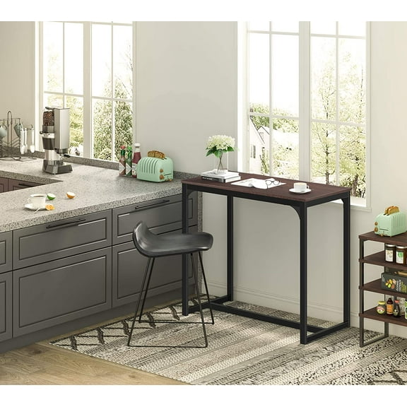 Bar Table, Pub High Top Table with Black Metal Base and Vintage Textured Top