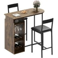 thumbnail image 1 of Bar Table, Pub Table and Chairs Set of 2, Modern Dining Room Table with Three Tier Wine Rack, Glasses Hanging, Brown Textured Finish, Perfect for Home & Office Settings, 1 of 8