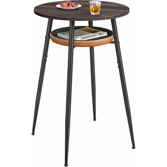 Bar Table, Round Cocktail High Top Pub Bistro Table for Events Party, Kitchen Dining, Home Bar, 23.6 x 23.6 x 41.3 Inches, Metal Frame, Modern Style, Easy to Assemble, Natural Walnut and Black
