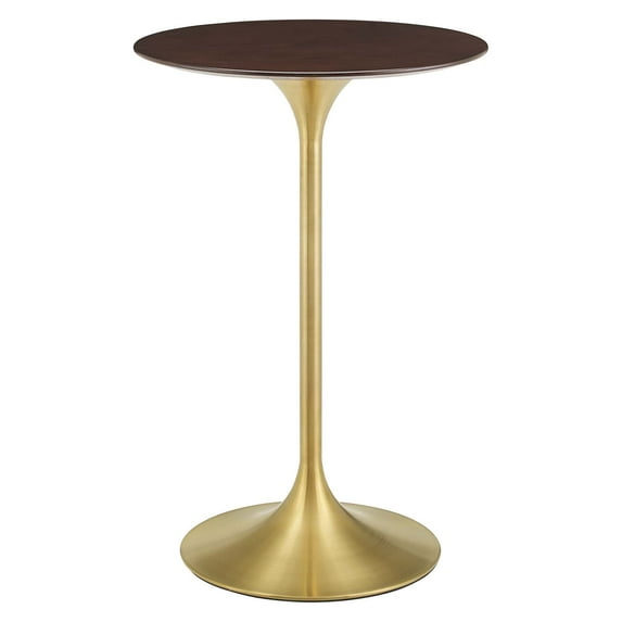 Bar Table, Round, Wood, Metal Steel, Gold Dark Brown Brown Walnut, Modern Contemporary Urban Design, Bar Pub Cafe Bistro Hotel Restaurant Hospitality