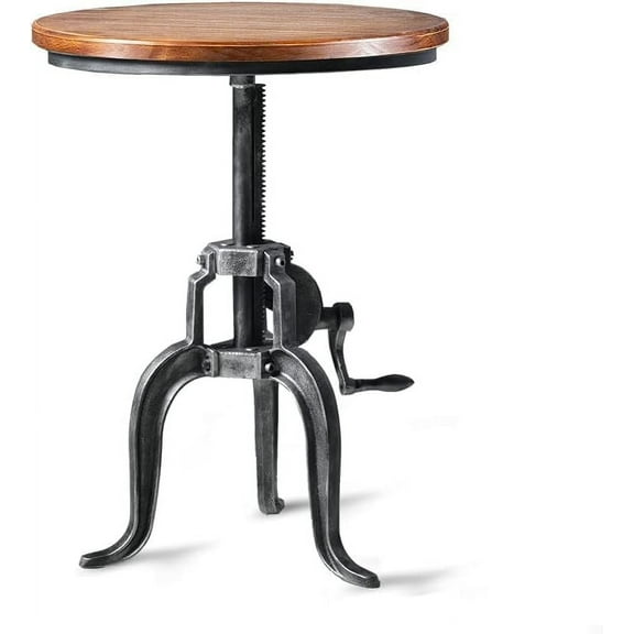 Bar Table Rustic Small Bistro Table Vintage Side Table for Living Room Farmhouse Dining Desk for Kitchen 19.7-25.6inch Height Adjustable with Round Wooden Tabletop
