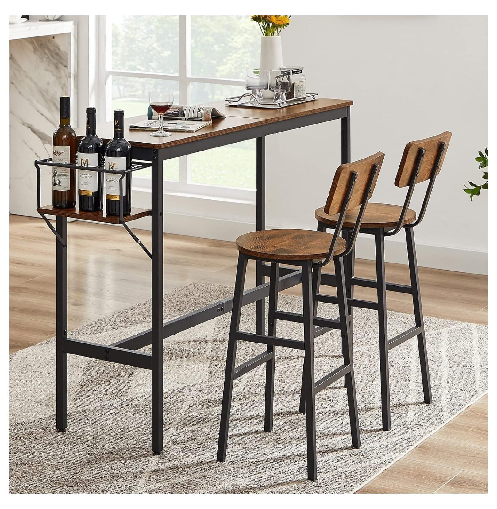 Bar Table Set, 3 Piece Dining Table Set, Rectangle Kitchen Table Set