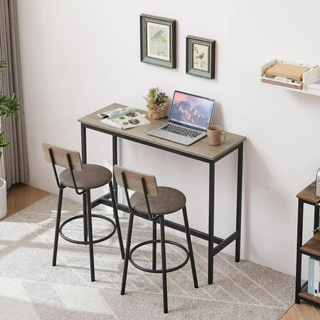 Bar Table Set 3 Piece , Modern Bar Table and Barstools Set of 2, Industrial Dinning set of 3 with Metal Frame for Kitchen, Dinning Room, Apartment, Small Space 43.31x15.75x35.41