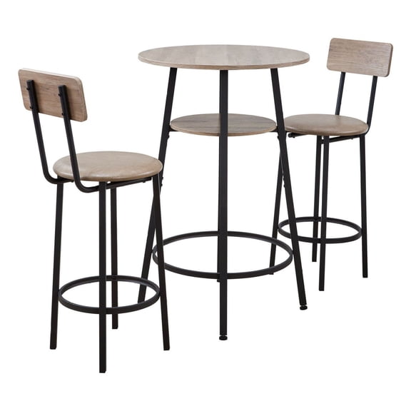 Bar Table Set 3PCS, 23.5" Pub Table & 2 Stools, Round Counter Height Table for Kitchen, Office, Breakfast Nook, Light Gray & Black