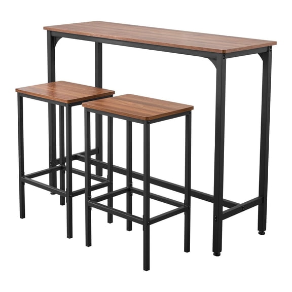Bar Table Set 3PCS, 47" Pub Table & 2 Stools, Rectangular Bar Tables for Home, Rustic Brown & Black, Kitchen Counter Table for Dining, Office, Breakfast Nook