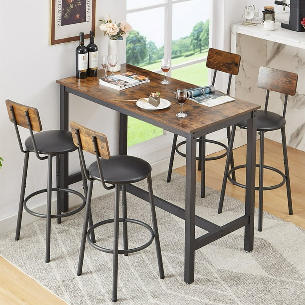 Bar Table Set with 4 Chairs Set Industrial Counter Height Pub Table Kitchen Dining Table 47 Breakfast Table Set with 4 PU Backrest Stools 5 Pieces Home Kitchen Set Brown Walmart Business Supplies