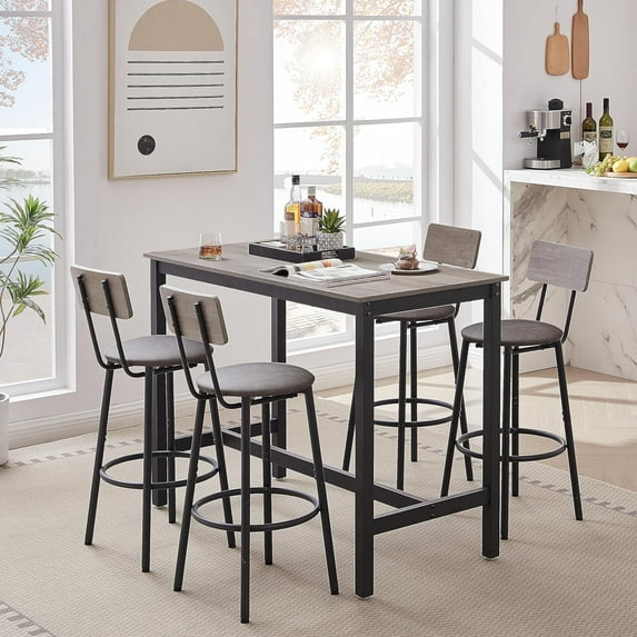 Bar Table Set 5 Piece , Modern Bar Table and Barstools Set of 2, Industrial Dinning set of 5 with Metal Frame for Kitchen, Dinning Room, Apartment, Small Space 43.31x15.75x35.41" in