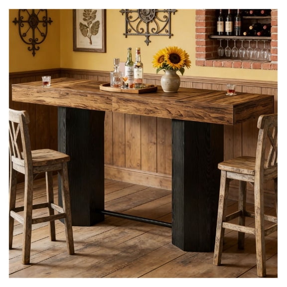 Bar Table Set 71 Inch, Industrial Home Bar Counter Table, Dining Table with Wood Grain Top, High Top Table for Kitchen, Pub, Cafe, Seats 4-6