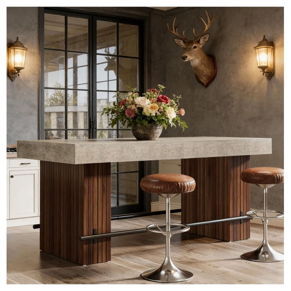 Bar Table Set, Industrial Counter Height Pub Table - Rustic Brown 62.2" Dining Table for 4-6, Kitchen Island, Home Bar, Modern Countertop