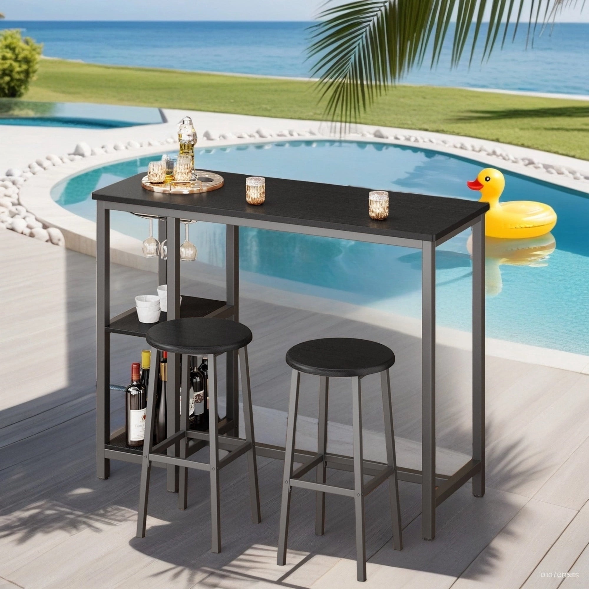 Bar Table Set,Lofka 3 Peices Pub Table Set with High Stools,36" Bar ...