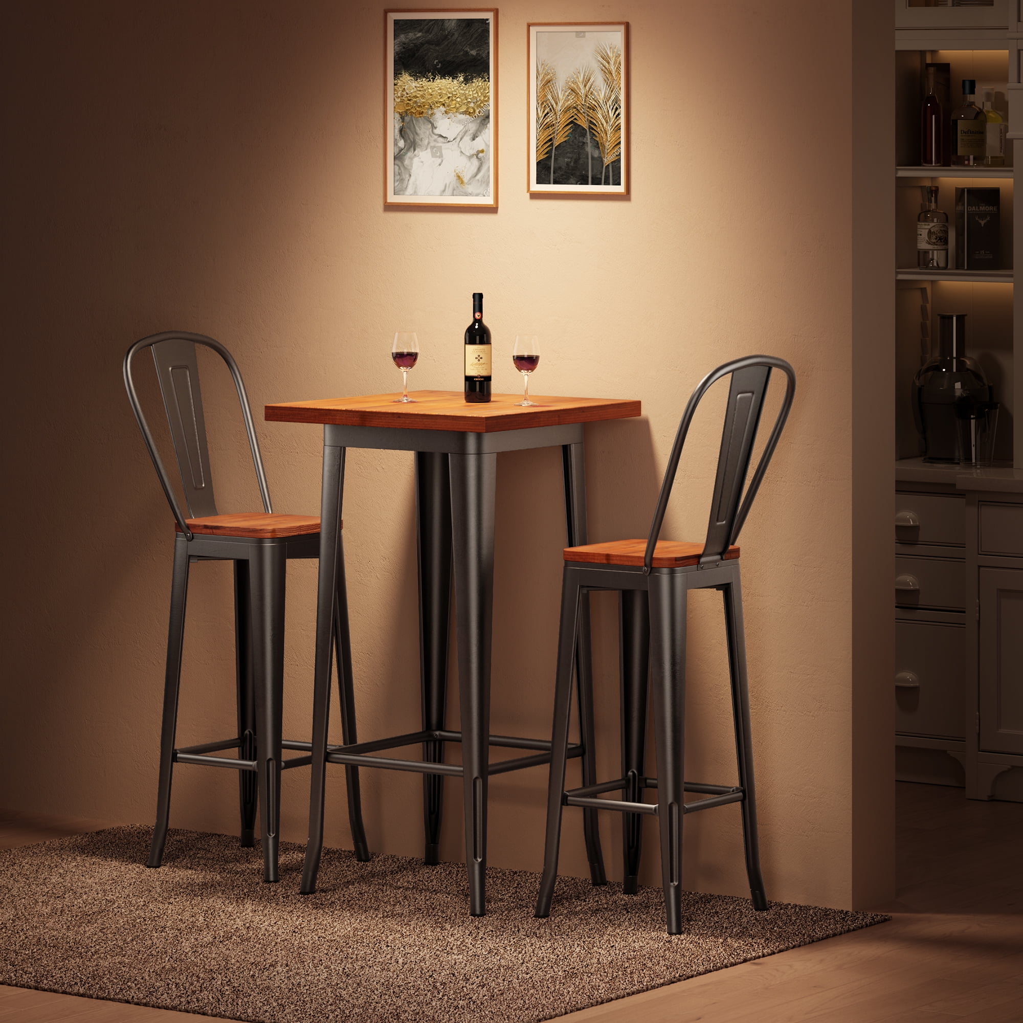 Bar Table Set, Lofka Square Counter Height Bistro Sets with 2