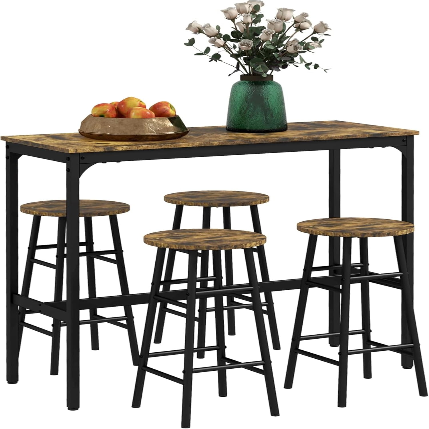 Bar Table Set for 4 Industrial High Top Table with Bar Stools 5Piece