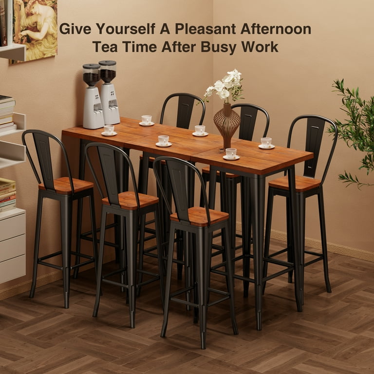 Bar Table Set of 3 42 Pub Table with High Back Chairs Set of 2 Brown