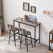 Bar Table Set with 2 Bar stools PU Soft seat with backrest, Rectangle Grey, 43.31 L x 15.75 W x 35.43 H