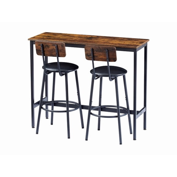 Bar Table Set with 2 Bar stools PU Soft seat with backrest, Rustic Brown, 43.31'' L x 15.75'' W x 35.43'' H.
