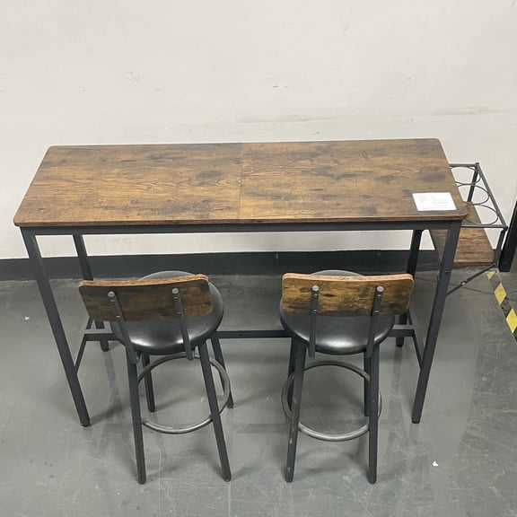 Bar Table Set with 2 Stools | Ideal for Home Use in Various Rooms | Particleboard and PU Upholstery | Stools Can Be Hidden Under Table