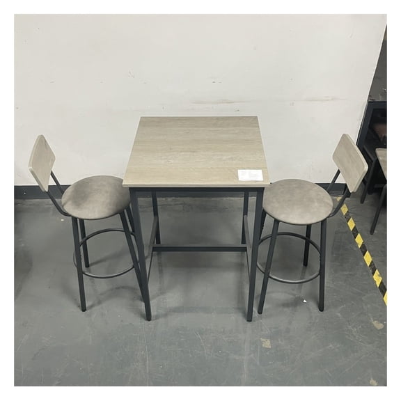Bar Table Set with 2 Stools, PU Leather, Backrest, Grey, 23.6'' Rustic Brown, Space Saving for Kitchen Dining Room
