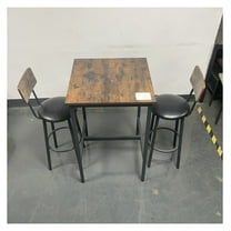 Bar Table Set with 2 Stools, Rustic Brown PU Leather, 23.6'' Bar Table & Chairs Set, Space Saving, Backrest, Kitchen Dining Room