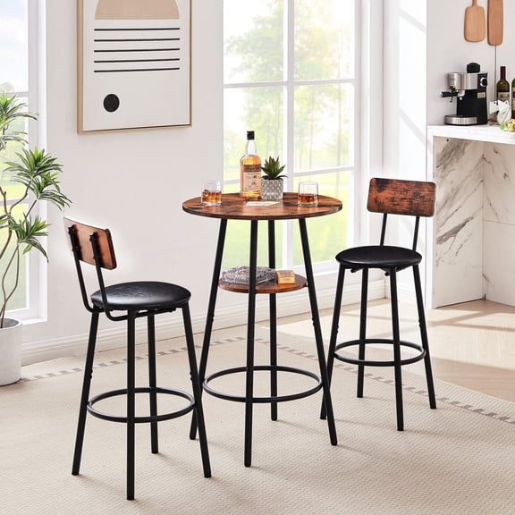 Bar Table Set with 2 Stools / Suitable for Socializing at Home