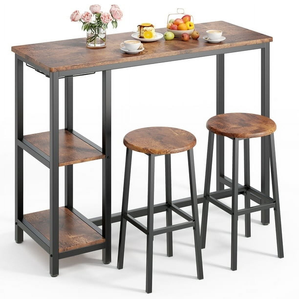 Bar Table Set with 2 Stools for Kitchen, Retro