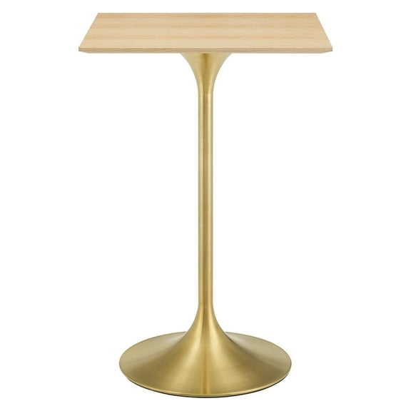 Bar Table, Square, Wood, Metal Steel, Gold Brown Natural, Modern Contemporary Urban Design, Bar Pub Cafe Bistro Hotel Restaurant Hospitality