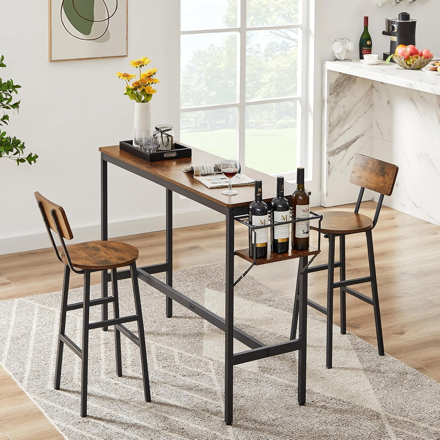 Bar Table and Stools Set for 2, 3 Pieces Bistro Pub Table with Folding ...