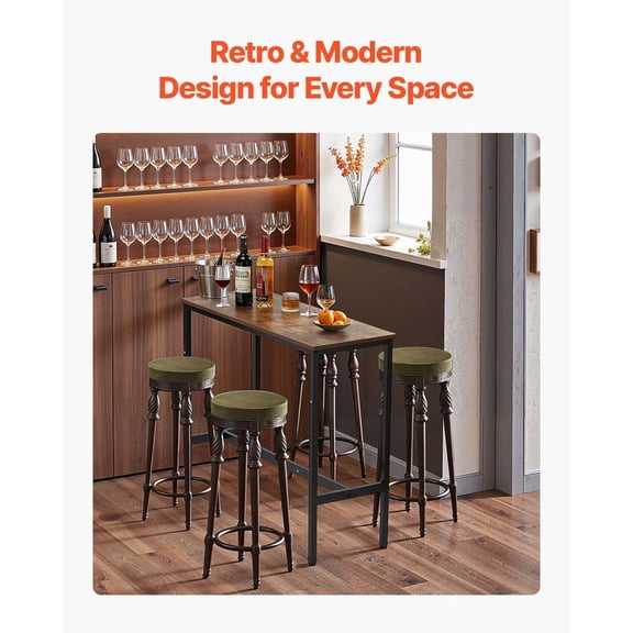 Bar Table,Sturdy Metal Frame High Top Pub Table,Narrow Long Kitchen Dining,Cocktail Counter Bar Height Desk,Easy to Assemble,39x16x35.5 in,for Living Room Party,Rustic Brown&Black